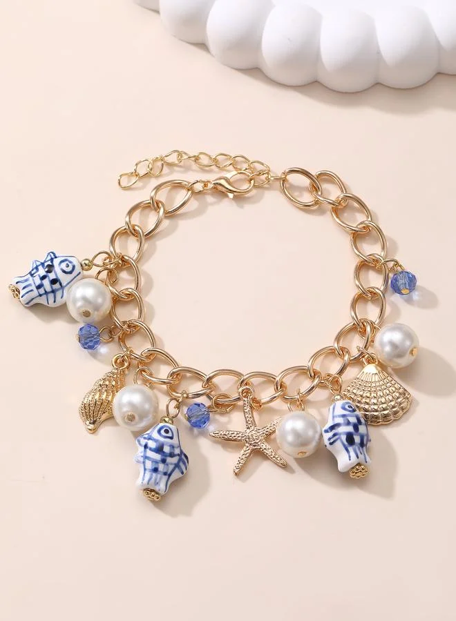 Take Two  Gold Tone Ocean Charms Link Bracelet for Women | Best Price UAE