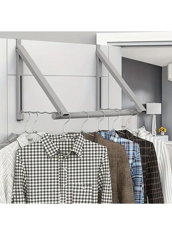 رفافة تجفيف فوق الباب الرمادية القابلة للطي متينة موفرة للمساحة منظف الملابس والمناشف - Image 1