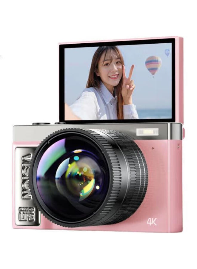 Aigo E9S Flip Screen Selfie Digital Camera, Birthday Gift For Girls, Entry-Level Mirrorless Camera, High-Definition Travel Alternative To Ccd, Pink, 64Gb With Wide-Angle Lens - Image 3