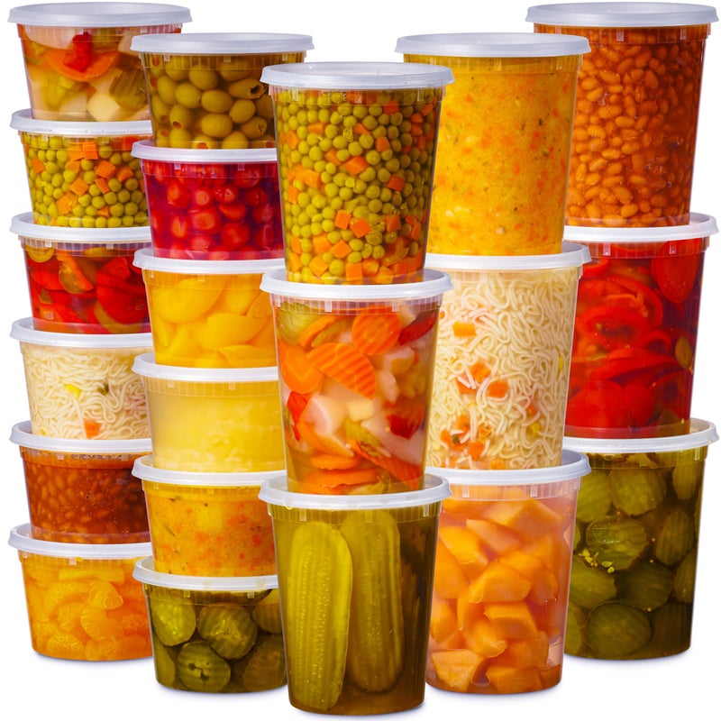 Munfix 48 Pack Plastic Deli Containers with Lids (16, 32 oz 24 Each) - Food Storage Containers with Lids - Clear Disposable Meal Prep Containers, BPA Free, Stackable, Leakproof, Microwave and Freezer Safe - Image 1
