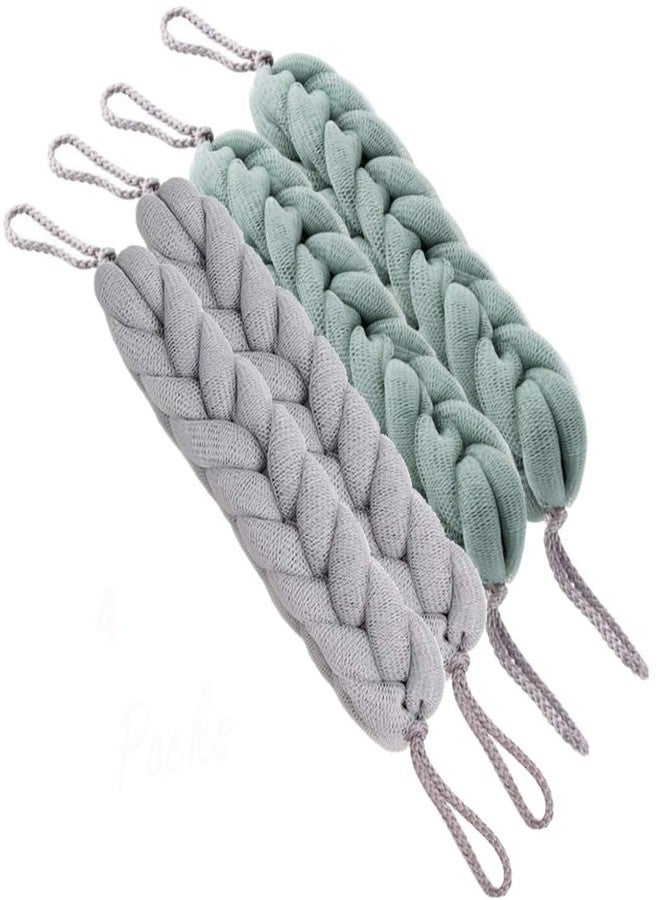 AARainbow 4 Packs Long Stretch Back Sponge with Rope Handles Back Scrubber Bath Shower Mesh Sponge Exfoliating Body Scrub Stretch Braided Loofah for Men and Women(2 Gray+2 Green) - Image 1