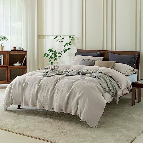 EVERLY 100% Pure Linen Duvet Cover Set Queen Size90X90Inch 3pcs (1 Duvet Cover,2 Pillowcases) Soft and Breathable for All Season with Coconut Button Closure, Suitable for Hot Sleepers-Linen-Queen - Image 2