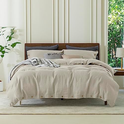 EVERLY 100% Pure Linen Duvet Cover Set Queen Size90X90Inch 3pcs (1 Duvet Cover,2 Pillowcases) Soft and Breathable for All Season with Coconut Button Closure, Suitable for Hot Sleepers-Linen-Queen - Image 1