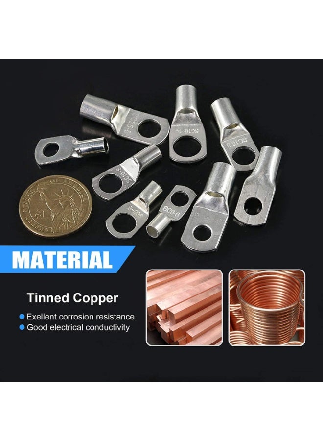 30 Pcs Tinned Copper Wire Lugs Set, Heavy Duty Battery Cable Terminals, 2 4 6 Gauge, 5/16" & 3/8" Ring Eyelets, Crimp Connectors for Inverter, Distribution Box, Solar, Marine, Home Wiring - Image 3