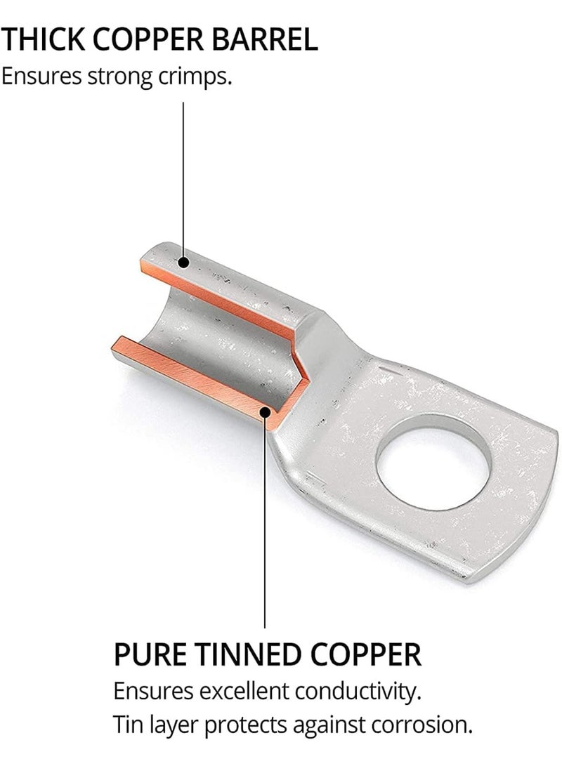 30 Pcs Tinned Copper Wire Lugs Set, Heavy Duty Battery Cable Terminals, 2 4 6 Gauge, 5/16" & 3/8" Ring Eyelets, Crimp Connectors for Inverter, Distribution Box, Solar, Marine, Home Wiring - Image 5