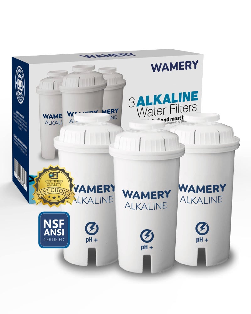 Wamery WAMERY Certified Alkaline Water Filter Replacement Fits Brita and Wamery Pitcher Cartridges 3 