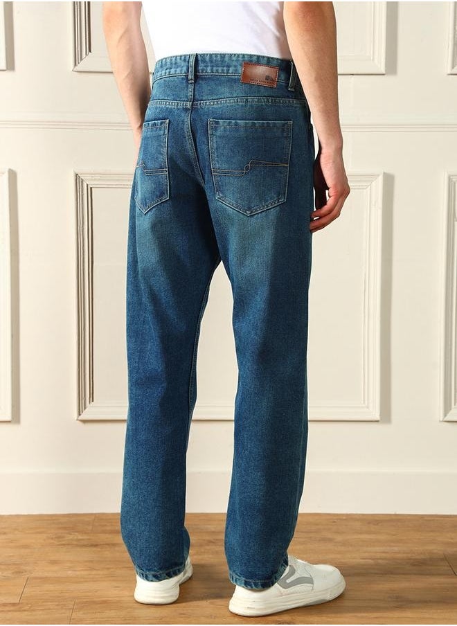 Men's Mid Blue Relaxed Fit Jeans - Comfortable and Casual