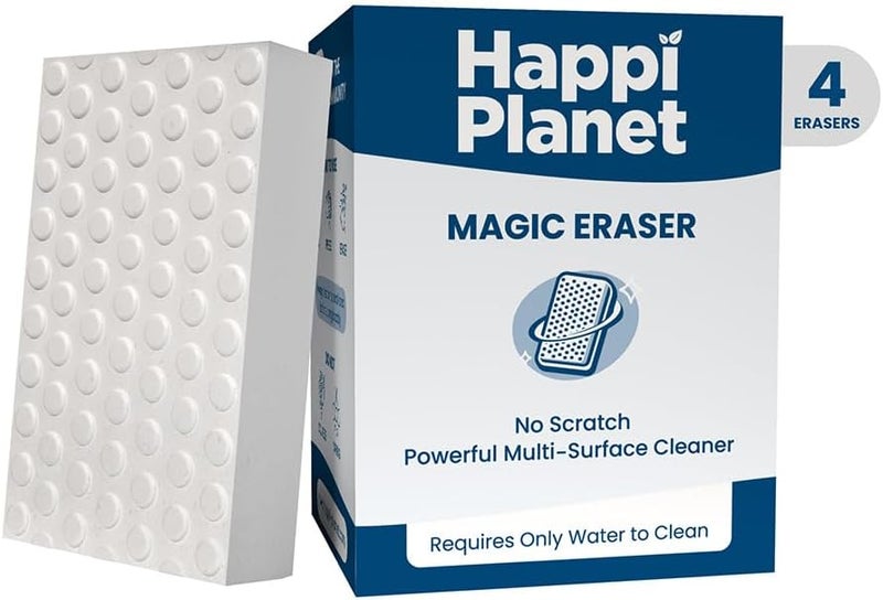 Happi Planet Magic Eraser | Pack of 4 | No Scratch Multi-Surface Cleaning Sponge | Removes 100+ Tough Stains | Just Add Water | Walls, Kitchen, Bathroom, Shoes & Switch Boards - Image 1