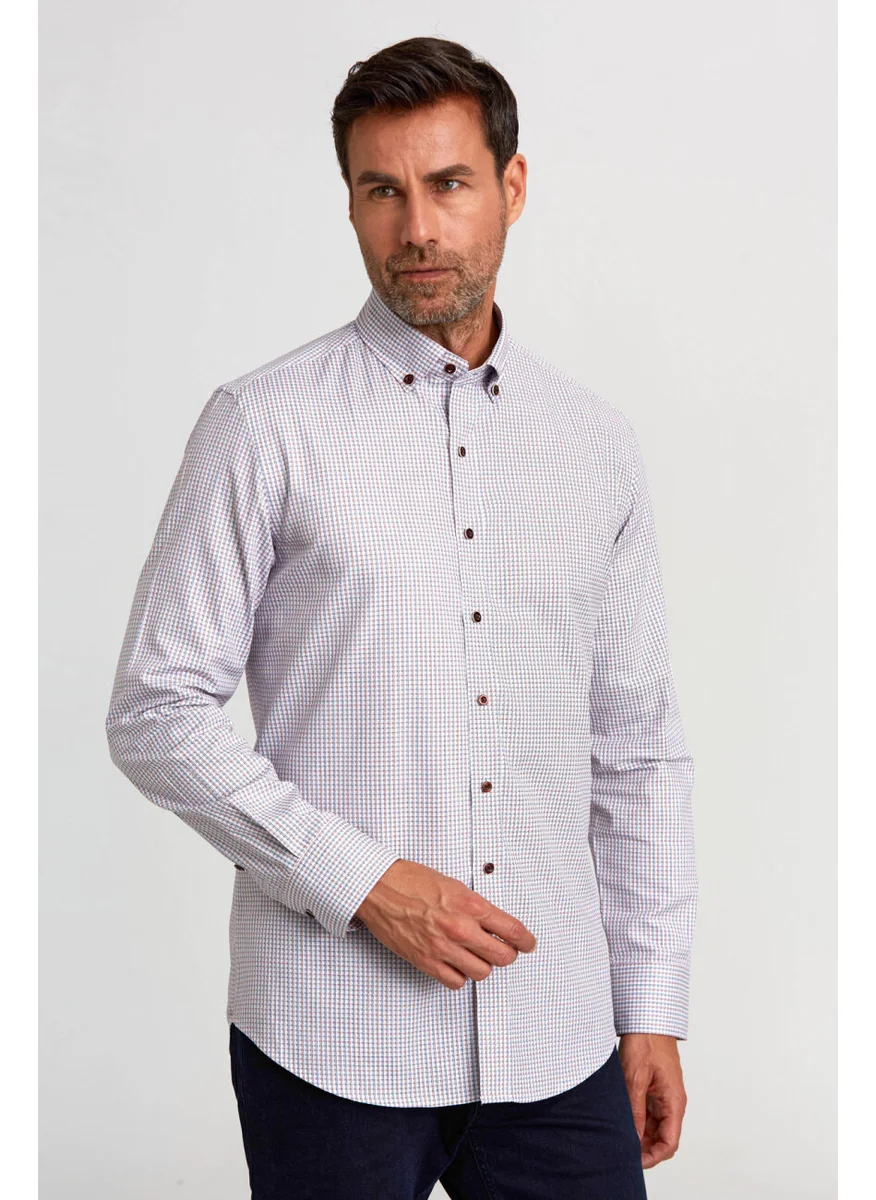 Bisse Modern Fit Long Sleeve Pasha Collar Buttoned Sports Shirt Claret Red GMKRA0122300200_D25
