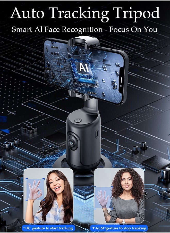 DUNISO - Auto Face Tracking Tripod, 360°Rotation Auto Tracking Phone Holder Body Track Camera Mount with Remote, No App, Gesture Control, Moving Tripod for Vlog Live Streaming Video Recording Tiktok - Image 1