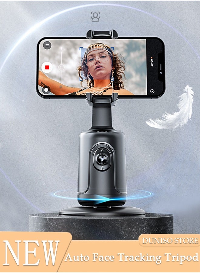 DUNISO - Auto Face Tracking Tripod, 360°Rotation Auto Tracking Phone Holder Body Track Camera Mount with Remote, No App, Gesture Control, Moving Tripod for Vlog Live Streaming Video Recording Tiktok - Image 1