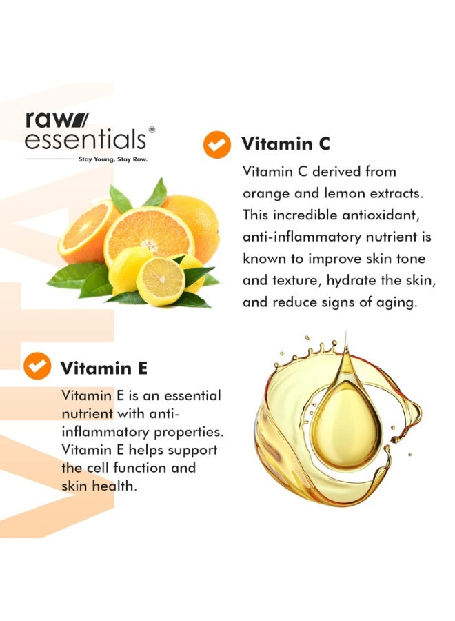 رو إسينشالز غسول الوجه للتنظيف والتفتيح من Raw Essentials - غني بمستخلصات البرتقال والليمون، والصبار، وفيتامين E، ومستخلصات العرقسوس، والنعناع (المنثول) - مناسب لجميع أنواع البشرة (150 مل، عبوة واحدة) - غسول للوجه للرجال والنساء - يحتوي على مكونات نشطة طبيعية بنسبة 100% - خالٍ من الكبريتات والبارابين. - Image 2