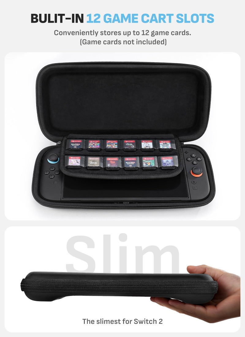 Mumba Carrying Case for Nintendo Switch 2 2025, Hard Shell Protective Carry Bag with 12 Game Cart Slot, Light weight and Portable Travel Case with Dual Zipper and Wrist Strap(Black) (Mini) - Image 2