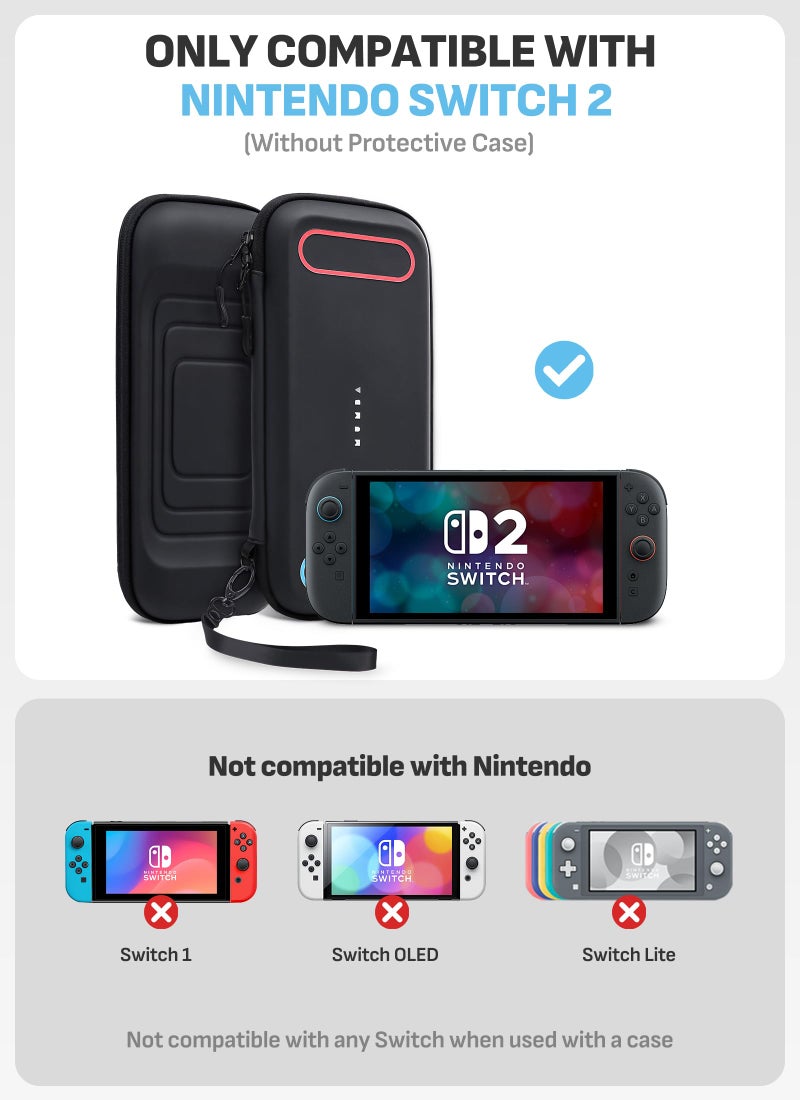 Mumba Carrying Case for Nintendo Switch 2 2025, Hard Shell Protective Carry Bag with 12 Game Cart Slot, Light weight and Portable Travel Case with Dual Zipper and Wrist Strap(Black) (Mini) - Image 3
