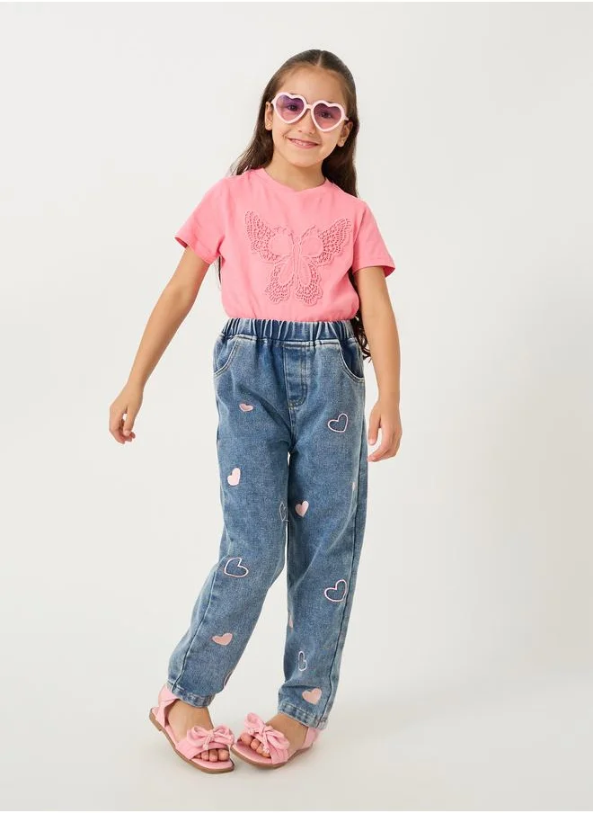 ستايلي Styli Butterfly Crochet Patch Short Sleeve T-Shirt