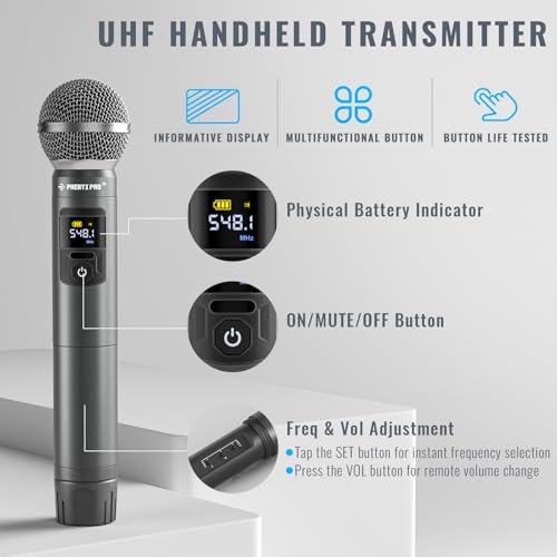 Phenyx Pro Wireless Microphone System, 4-Channel Wireless Mic Set with Handheld/Bodypack/Headset/Lapel Mics, Cordless Microphone for Singing, Karaoke, Church (PTU-5200-2H2B) - Image 3