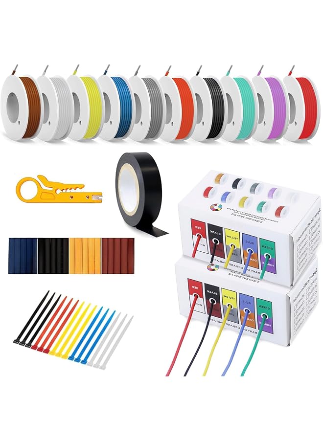 The Bros Stranded Wire Kit - 28AWG Silicone Electric Wire and Cable High and Low Temperature Resistant 10 Colors Stranded Tinned Copper Wire Soft for DIY, Lamps, Household Appliances, Batteries, etc.  - Image 1