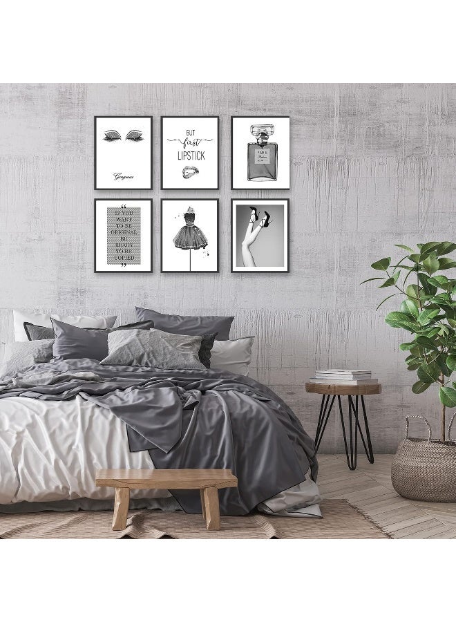 Home Trove HOGEBIG Fashion Wall Art Prints Silver Grey Room Decor Glitter Black Dress Wall Decor Art Posters Perfume Bottle Lipstick Eye Shadow Makeup Girls Room Pictures (8"x10" UNFRAMED)  - Image 2