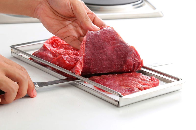 shop-ezy Advanced Beef Jerky Slicer Kit 100 Precision Uniform Slices Guaranteed  Adjustable Thickness Dishwasher Safe Beef Jerky Cutting Board  10 Meat Slicing Knife Deliver Gorgeous Jerky Maker Slices
