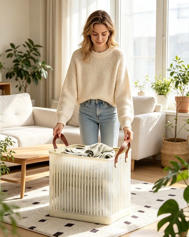 Laundry Basket,  Large Capacity Dirty Laundry Basket , Foldable Portable Closet Storage Organizer, Lightweight Foldable Laundry Bin，Collapsible Clothes Washing Laundry Basket with Carry Handle，Freestanding Laundry Hamper for Clothes, Blankets, Cushions,Space-Saving Laundry Hamper for Home, Laundry, Travel - Image 2