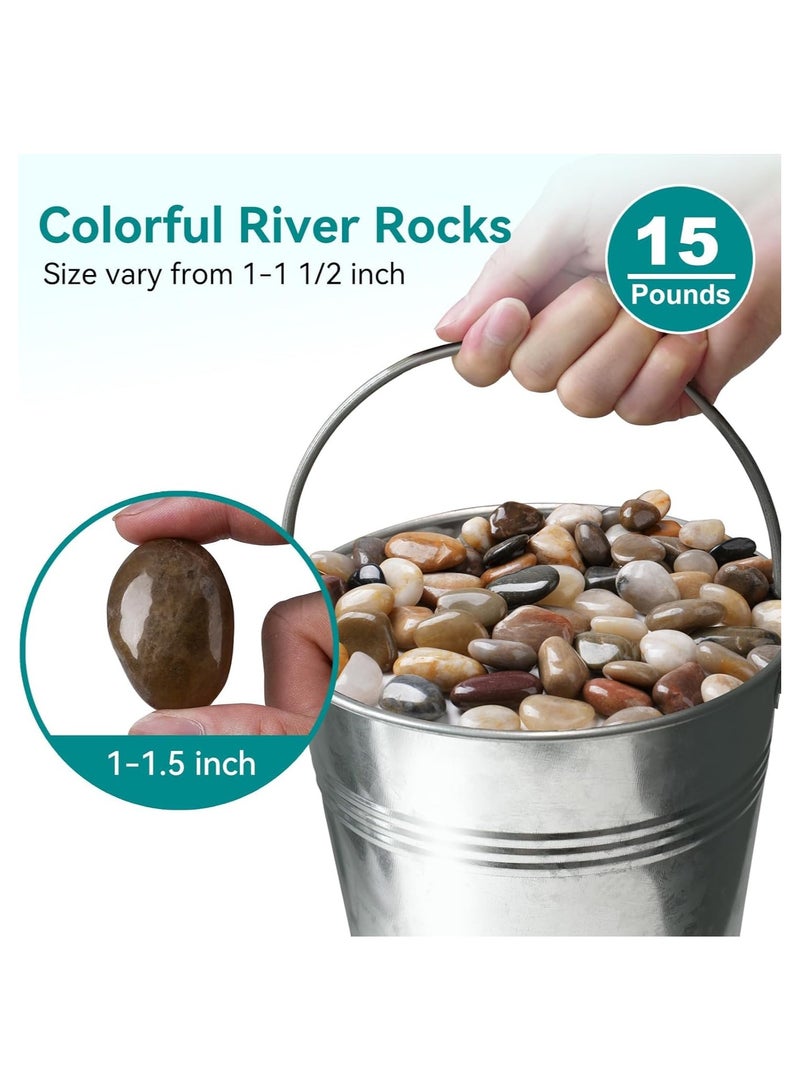 Home zone 15 lbs (6.8 KG) River Rocks 1-1 1/2 inch Plant Rocks for Pots Indoor Decorative Garden Rocks Outdoor Landscaping Polished Natural Stone for Walkways Yard Vases Crafts  - Image 2