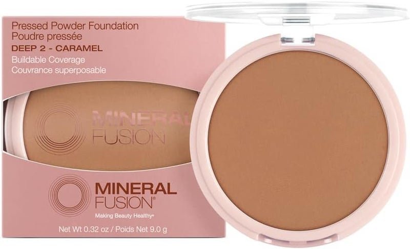 Mineral Fusion Pressed Powder Foundation - Deep 2 for Tan Skin with Golden Undertones, Age Defying Makeup, Talc Free, Hypoallergenic, 0.32 Oz - Image 1