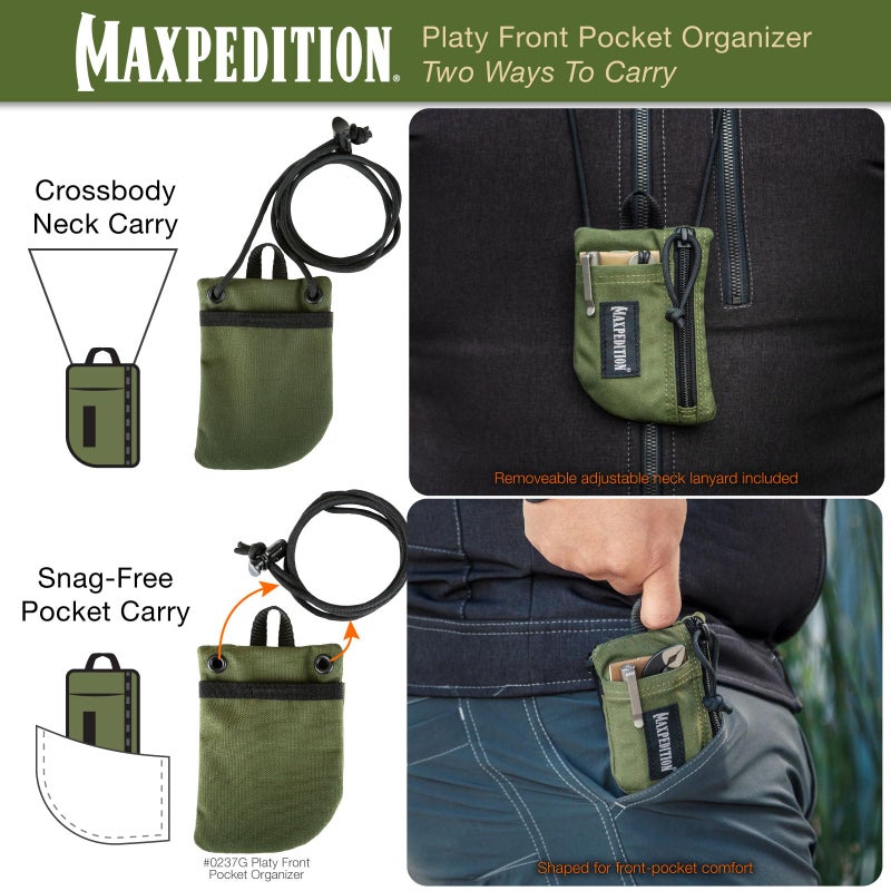 MAXPEDITION Platy Front Pocket Organizer, Durable EDC Tool Pouch for Men, Neck Wallet with Paracord Lanyard, Holds Flashlight, Multitool, Pen, Notebook (OD Green, 3.5" x 5") - Image 4