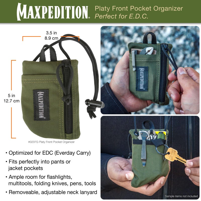 MAXPEDITION Platy Front Pocket Organizer, Durable EDC Tool Pouch for Men, Neck Wallet with Paracord Lanyard, Holds Flashlight, Multitool, Pen, Notebook (OD Green, 3.5" x 5") - Image 1