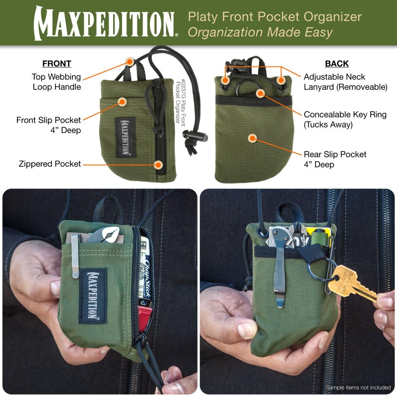 MAXPEDITION Platy Front Pocket Organizer, Durable EDC Tool Pouch for Men, Neck Wallet with Paracord Lanyard, Holds Flashlight, Multitool, Pen, Notebook (OD Green, 3.5" x 5") - Image 3