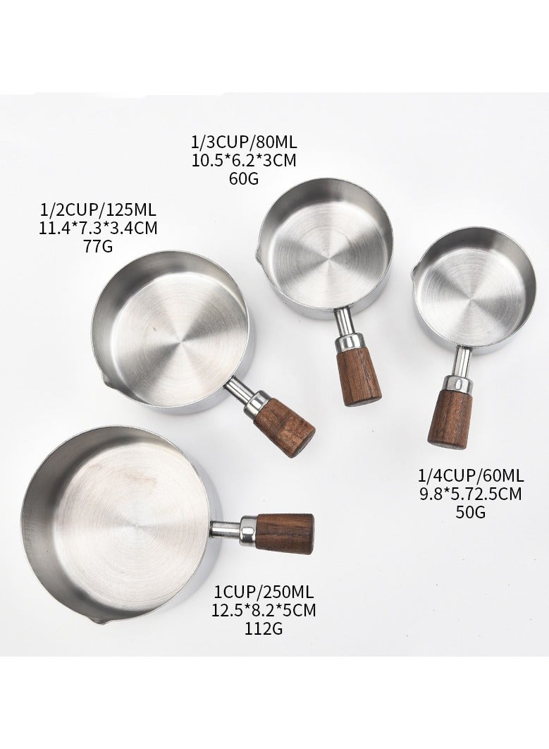 Short Handle Measuring Cup Measuring Spoon Set for Roasting Tools Coffee Beans Stainless Steel with Graduated Measuring Cup Set of Four  - Image 1