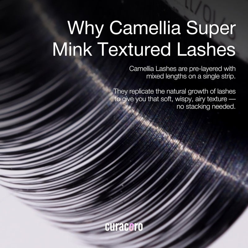 Curacoro Camellia Super Mink Textured Lashes, 0.07mm Thickness, J B C CC LB LC Curl, Pre-Layered Mixed Length Wispy & Spiky Lashes For Anime, Wet Look or Wispy Lash Set, Pro Lash Supplies - Image 4