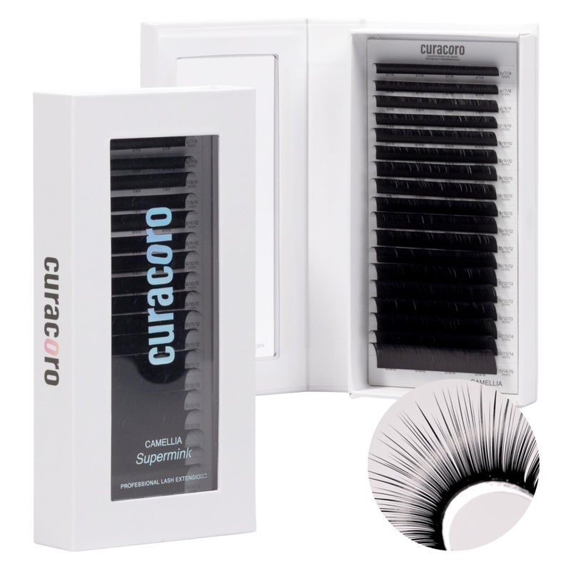 Curacoro Camellia Super Mink Textured Lashes, 0.07mm Thickness, J B C CC LB LC Curl, Pre-Layered Mixed Length Wispy & Spiky Lashes For Anime, Wet Look or Wispy Lash Set, Pro Lash Supplies - Image 1