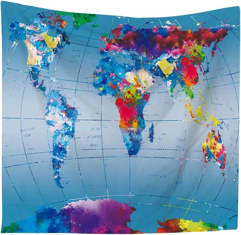 ويوبلز نسيج جداري، نسيج جداري معلق، نسيج جداري بنمط خريطة العالم، نسيج جداري فني، بطانية جدارية، ديكور جداري، فن جداري، ديكور غرفة نوم، ديكور منزلي، 59 × 51 بوصة - Image 1