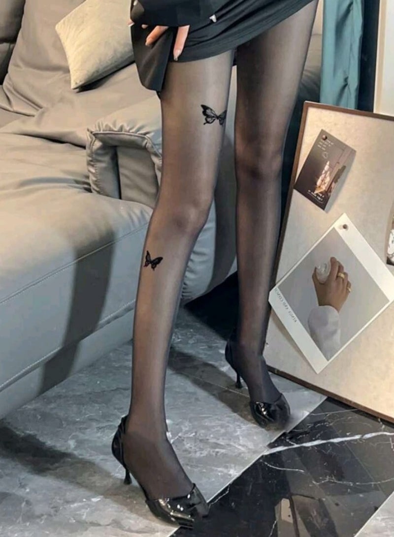 Shein 1pair Black Tights BUTTERfLY Shaped Jacquard Ultra Thin - Image 1