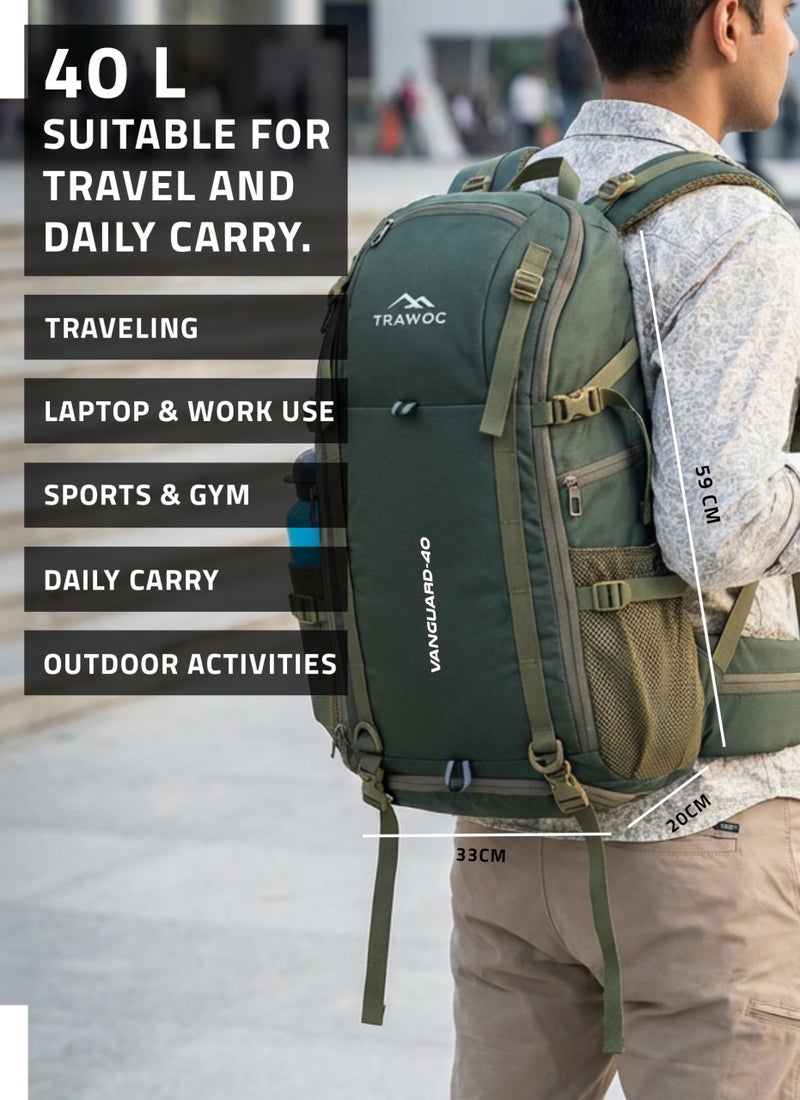 TRAWOC VANGUARD 40 Litre Travel Backpack Laptop Bag with Rain Cover & Shoe Compartment Versatile Casual Bag Ideal Backpack for Men and Women, LHK004 Grey - Image 2