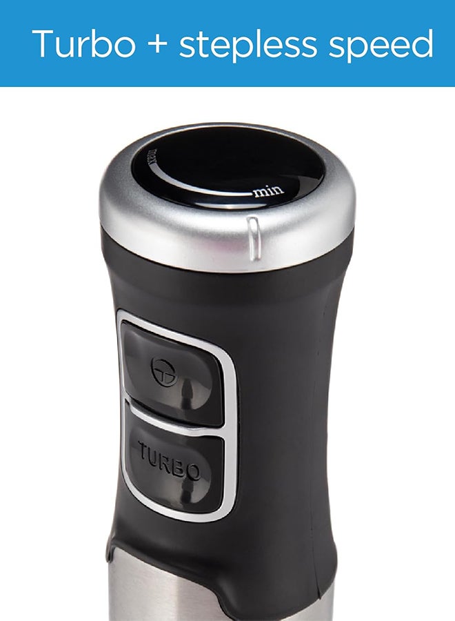 Midea Hand Blender With DC Motor, Stainless Steel Wander, Multi-functional For Whisking - Chopping - Mashing, Variable Speed For Turbo & Stepless, 1L MJ-BH1001W Silver/Black - Image 3