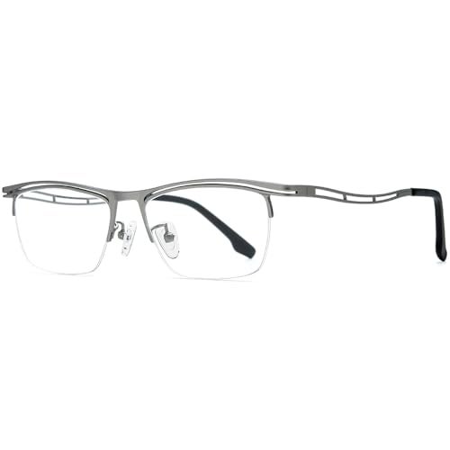 FONEX Colorful Pure Titanium Glasses Frame Men Semi Rimless Square Eyeglasses Eyewear (85890 Silver) - Image 5