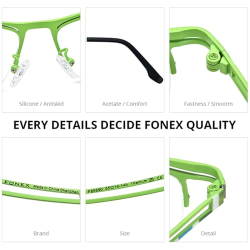FONEX Colorful Pure Titanium Glasses Frame Men Semi Rimless Square Eyeglasses Eyewear (85890 Silver) - Image 4