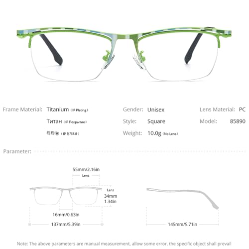 FONEX Colorful Pure Titanium Glasses Frame Men Semi Rimless Square Eyeglasses Eyewear (85890 Silver) - Image 3