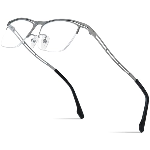 FONEX Colorful Pure Titanium Glasses Frame Men Semi Rimless Square Eyeglasses Eyewear (85890 Silver) - Image 1