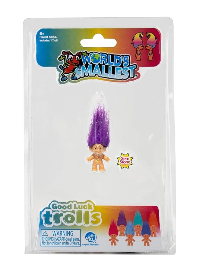 Worlds Smallest World's Smallest Good Luck Trolls. Mini 1 inch Tall Toy Action Figure with an Extra 1.5 inches of Hair! Six Adorable Good Luck Trolls to Collect! Each Sold Seperately, Style Selected at Random - Image 2