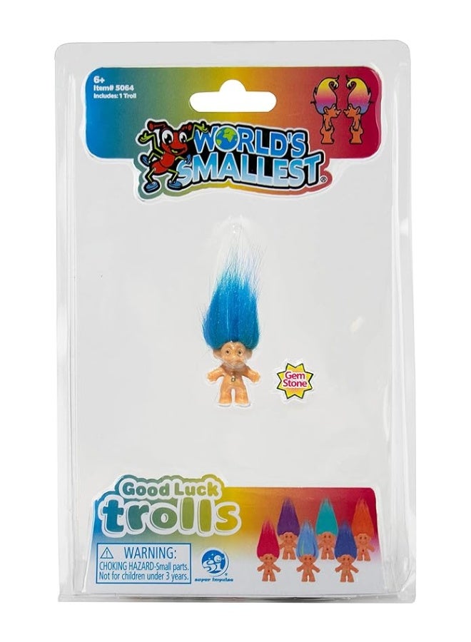 Worlds Smallest World's Smallest Good Luck Trolls. Mini 1 inch Tall Toy Action Figure with an Extra 1.5 inches of Hair! Six Adorable Good Luck Trolls to Collect! Each Sold Seperately, Style Selected at Random - Image 1