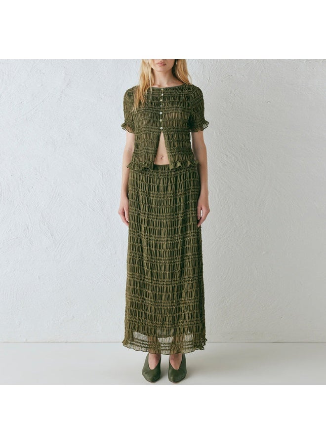 KUYING New Fashionable Pleated Single Breasted Top High Waisted Skirt Set - Image 1