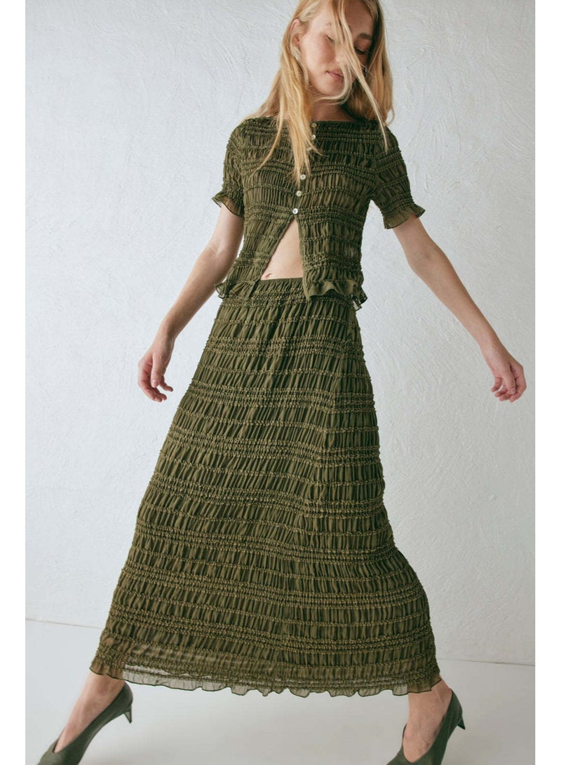 KUYING New Fashionable Pleated Single Breasted Top High Waisted Skirt Set - Image 3