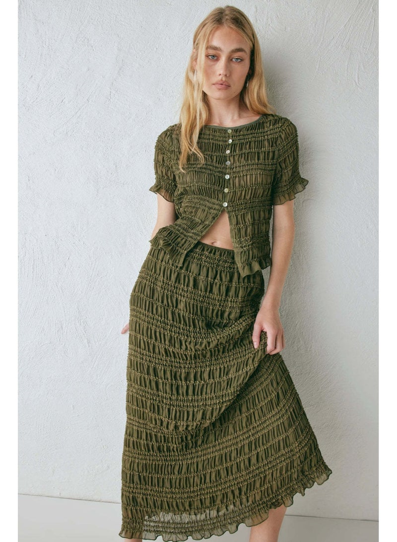 KUYING New Fashionable Pleated Single Breasted Top High Waisted Skirt Set - Image 2