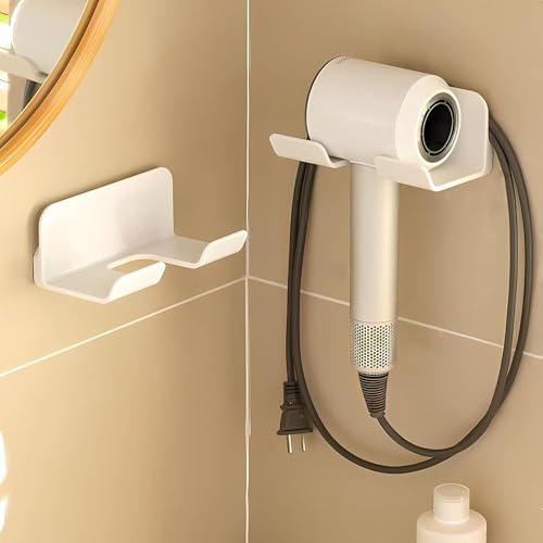 SUPTEC 2 Pack Universal Hair Dryer Holder, Self Adhesive Wall Mount Stand for Most Brand/Size Hair Blow Dryer Hair Dryer Organizer Rack with Plug&Wire Hook for Bathroom - Image 2
