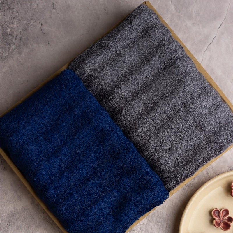 Mush مجموعة مناشف يد من موش من 2 | منشفة رياضية 100% من الخيزران للرجال/النساء | منشفة فائقة النعومة، ماصة وسريعة الجفاف للجيم، السفر، الرياضة واليوغا | 40 × 60 سم | 600 جرام لكل متر مربع (أزرق داكن ورمادي) - Image 4