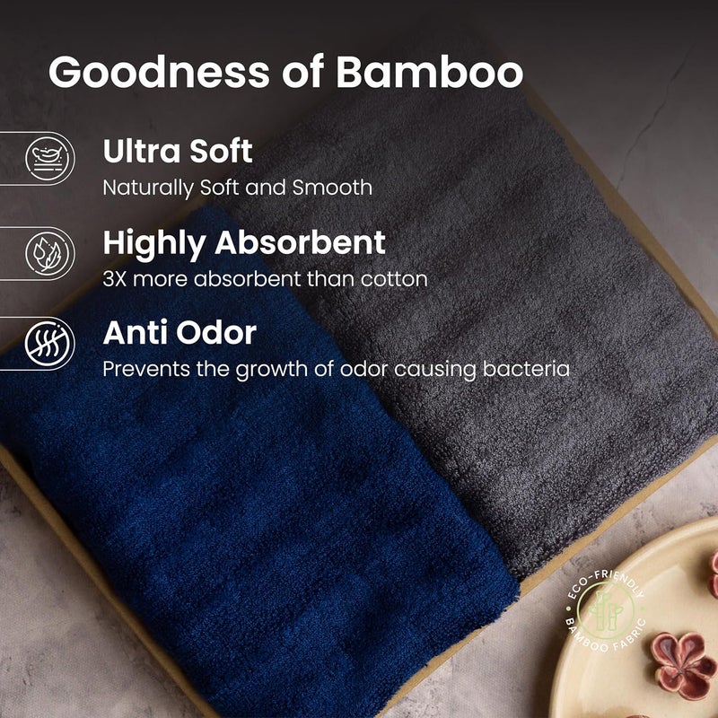 Mush مجموعة مناشف يد من موش من 2 | منشفة رياضية 100% من الخيزران للرجال/النساء | منشفة فائقة النعومة، ماصة وسريعة الجفاف للجيم، السفر، الرياضة واليوغا | 40 × 60 سم | 600 جرام لكل متر مربع (أزرق داكن ورمادي) - Image 3