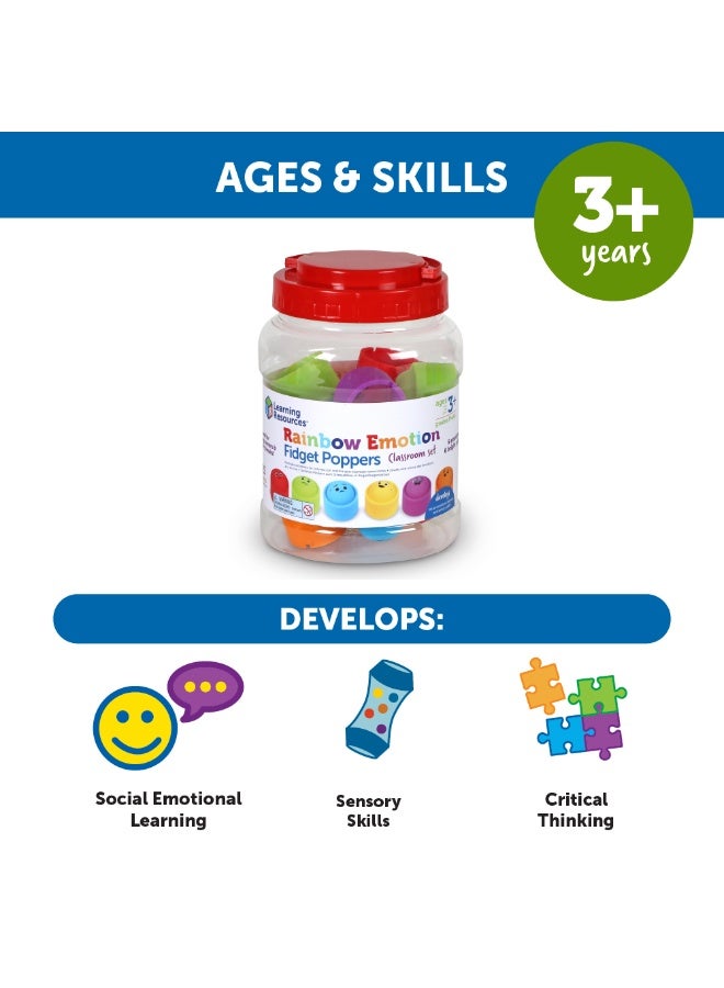 ليرننج ريسورسز مجموعة أدوات فيدجيت بوبرز من مجموعة Rainbow Emotions من Learning Resources، مكونة من 24 أداة حسية قابلة للتكديس مع وجوه تعبيرية، تتضمن وعاء تخزين، مناسبة للأعمار من 3 سنوات فما فوق - Image 4