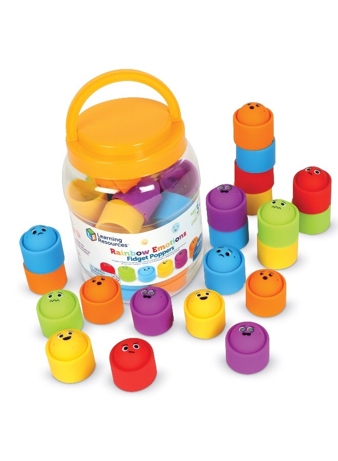 ليرننج ريسورسز مجموعة أدوات فيدجيت بوبرز من مجموعة Rainbow Emotions من Learning Resources، مكونة من 24 أداة حسية قابلة للتكديس مع وجوه تعبيرية، تتضمن وعاء تخزين، مناسبة للأعمار من 3 سنوات فما فوق - Image 1